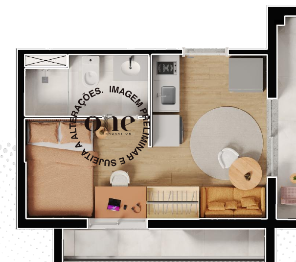 Planta studio 24m² finais 13 e 22 - Nex One Caiubi